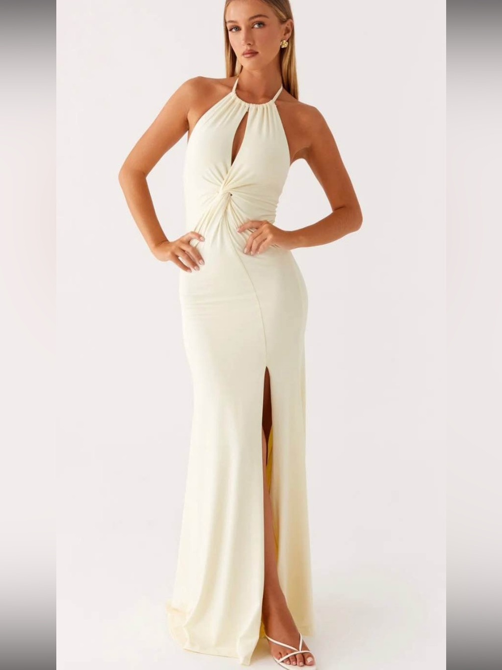 Peppermayo nwt Halter Twist-Front Maxi Dress in Cream